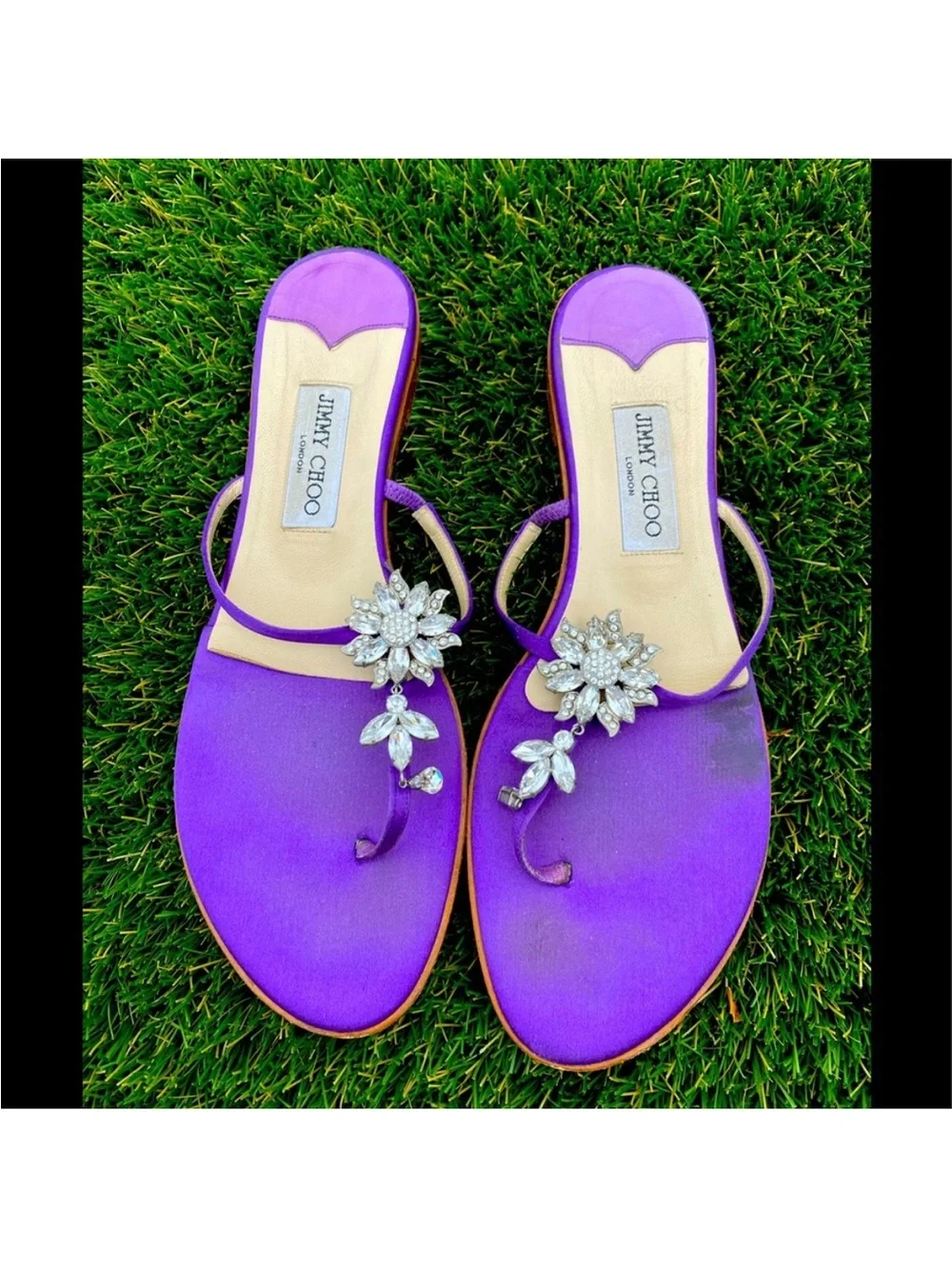 Jimmy Choo Purple Crystal Floral Toe-Ring Sandals size 41